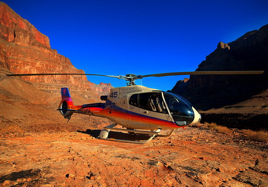 helicopter landing on bottom of grand canyon